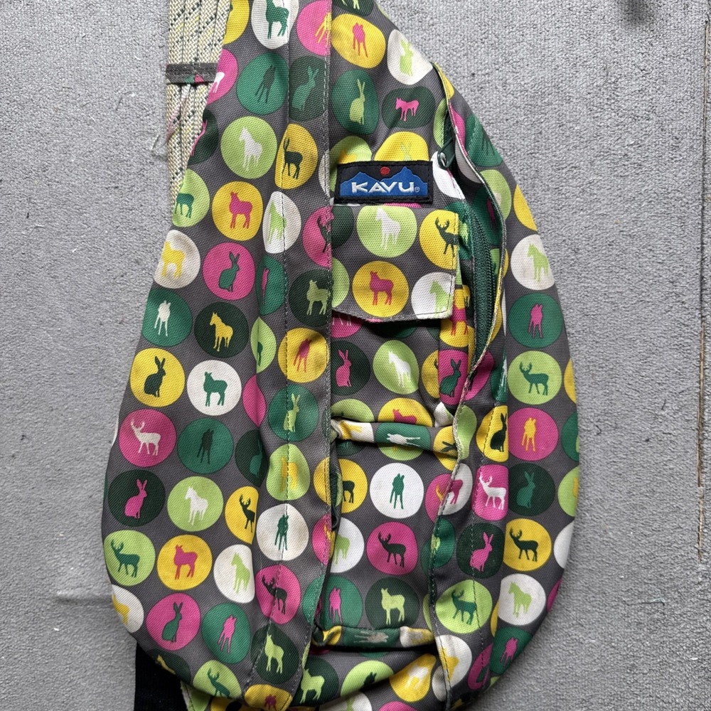 KAVU Rope Sling Crossbody Bag Deer Print Multicolor Outdoor Travel Gorpcore